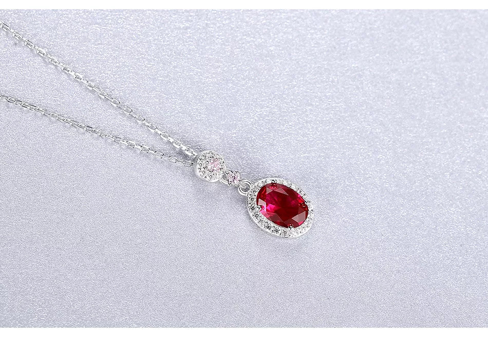Colier Din Argint 925 Piatra Red Zirconiu Oval 1.7g