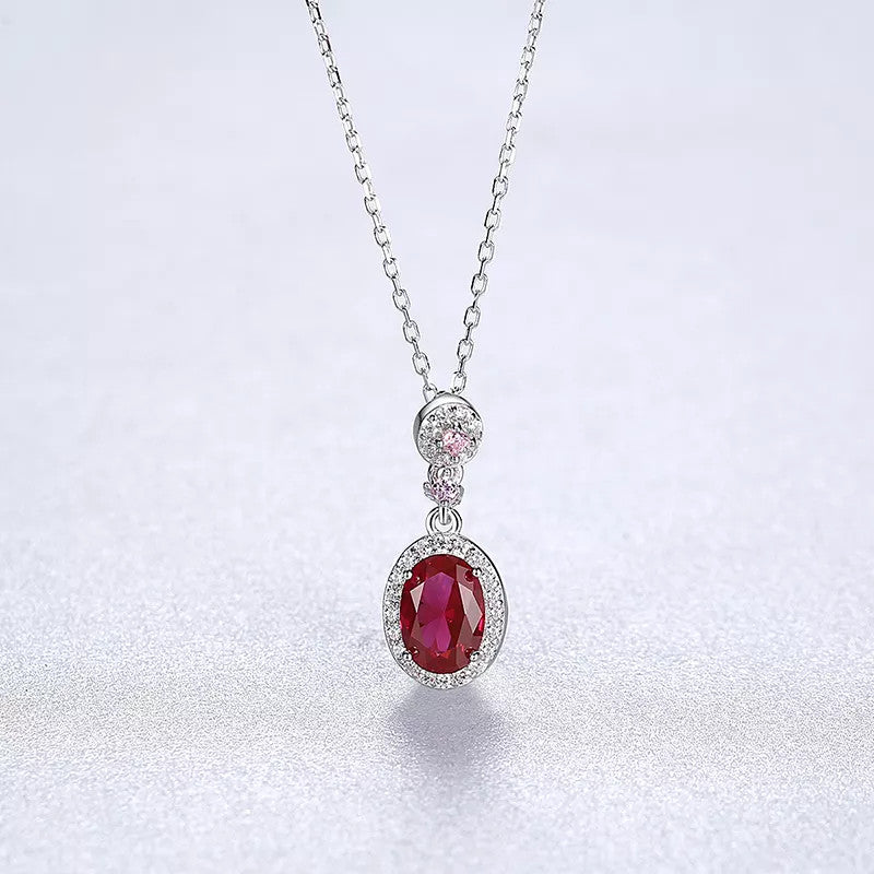 Colier Din Argint 925 Piatra Red Zirconiu Oval 1.7g