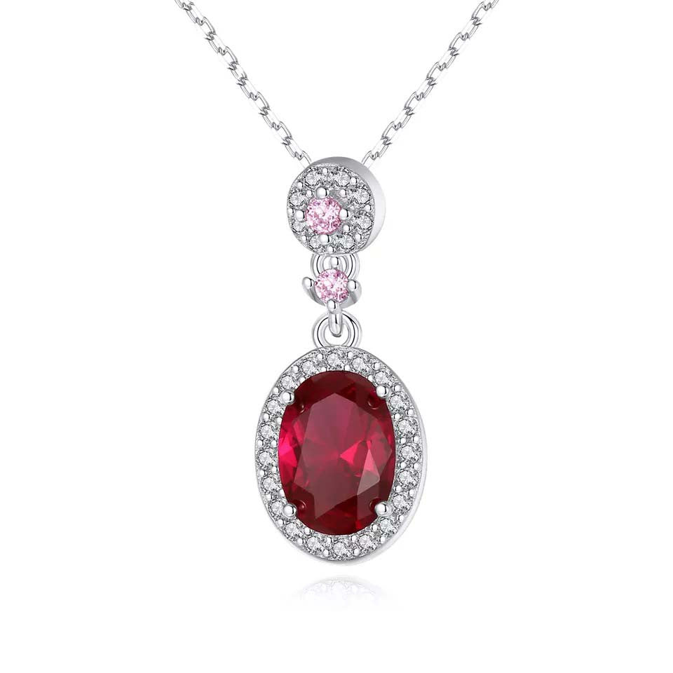 Colier Din Argint 925 Piatra Red Zirconiu Oval 1.7g