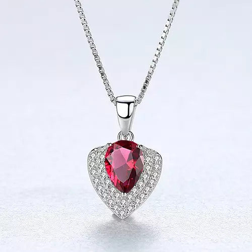 Colier Din Argint 925 Piatra Rosu Water Drop 2.1g