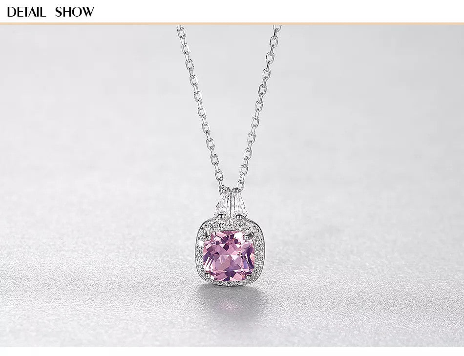 Colier Din Argint 925 Piatra Roz Zirconiu Patrat 1.9g