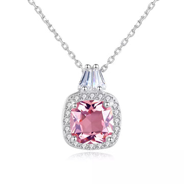 Colier Din Argint 925 Piatra Roz Zirconiu Patrat 1.9g