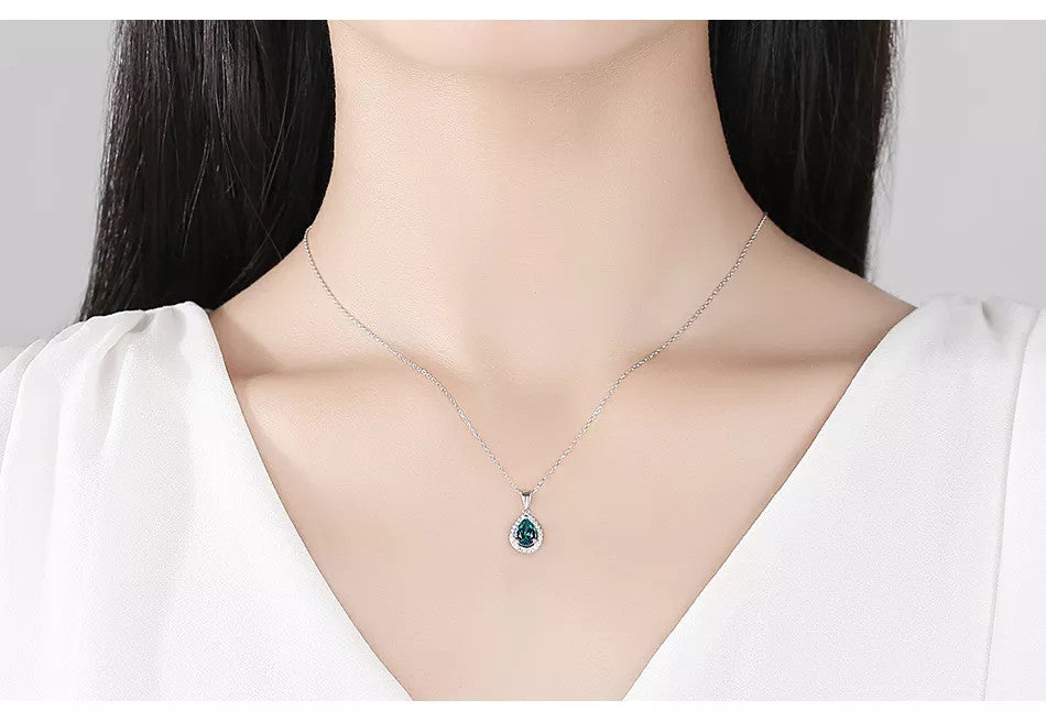 Colier Din Argint 925 Piatra Verde/Green Zirconiu Lacrima
