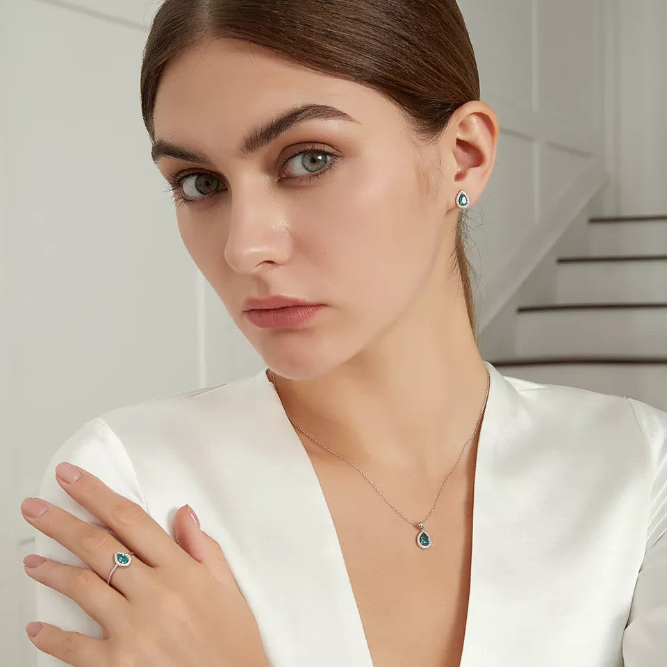 Colier Din Argint 925 Piatra Verde/Green Zirconiu Lacrima