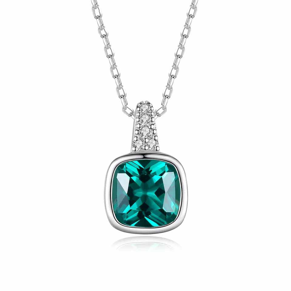 Colier Din Argint 925 Piatra Verde Smarald Zirconiu 1.99g