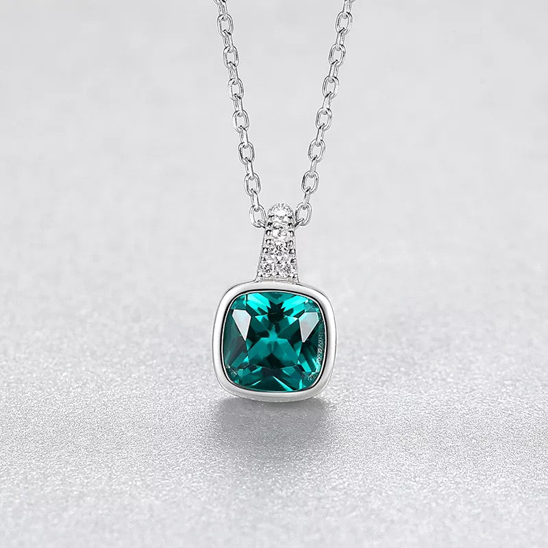 Colier Din Argint 925 Piatra Verde Smarald Zirconiu 1.99g