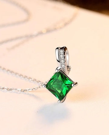 Colier Din Argint 925 Piatra Verde Smarald Zirconiu Cubic 2.24g