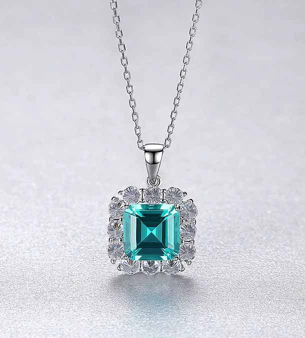 Colier Din Argint 925 Piatra Verde Smarald Zirconiu Patrat 3.9g