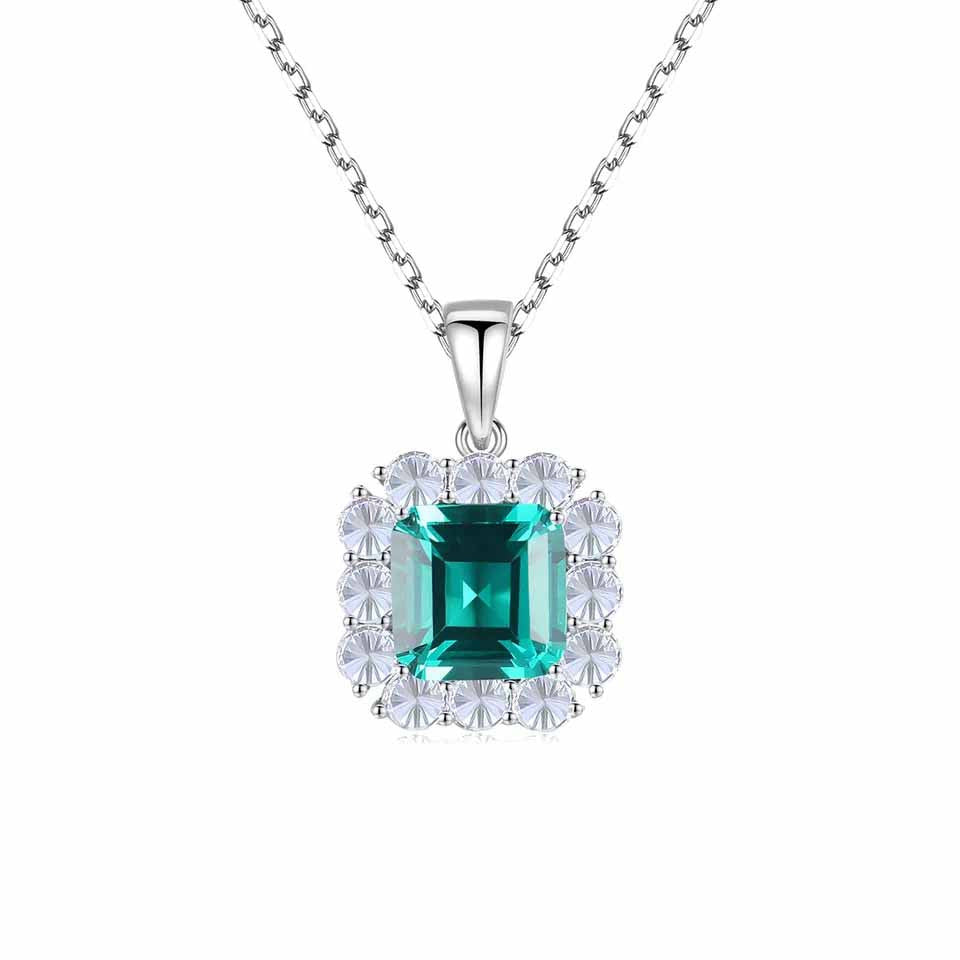 Colier Din Argint 925 Piatra Verde Smarald Zirconiu Patrat 3.9g