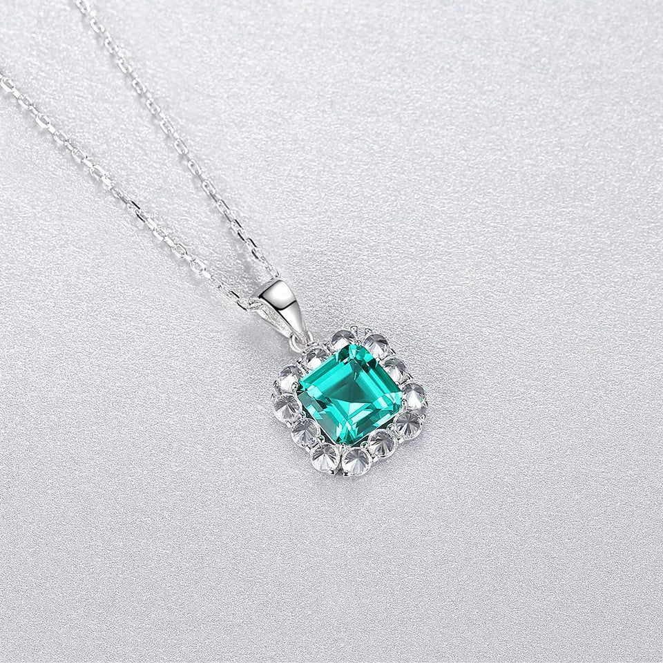 Colier Din Argint 925 Piatra Verde Smarald Zirconiu Patrat 3.9g