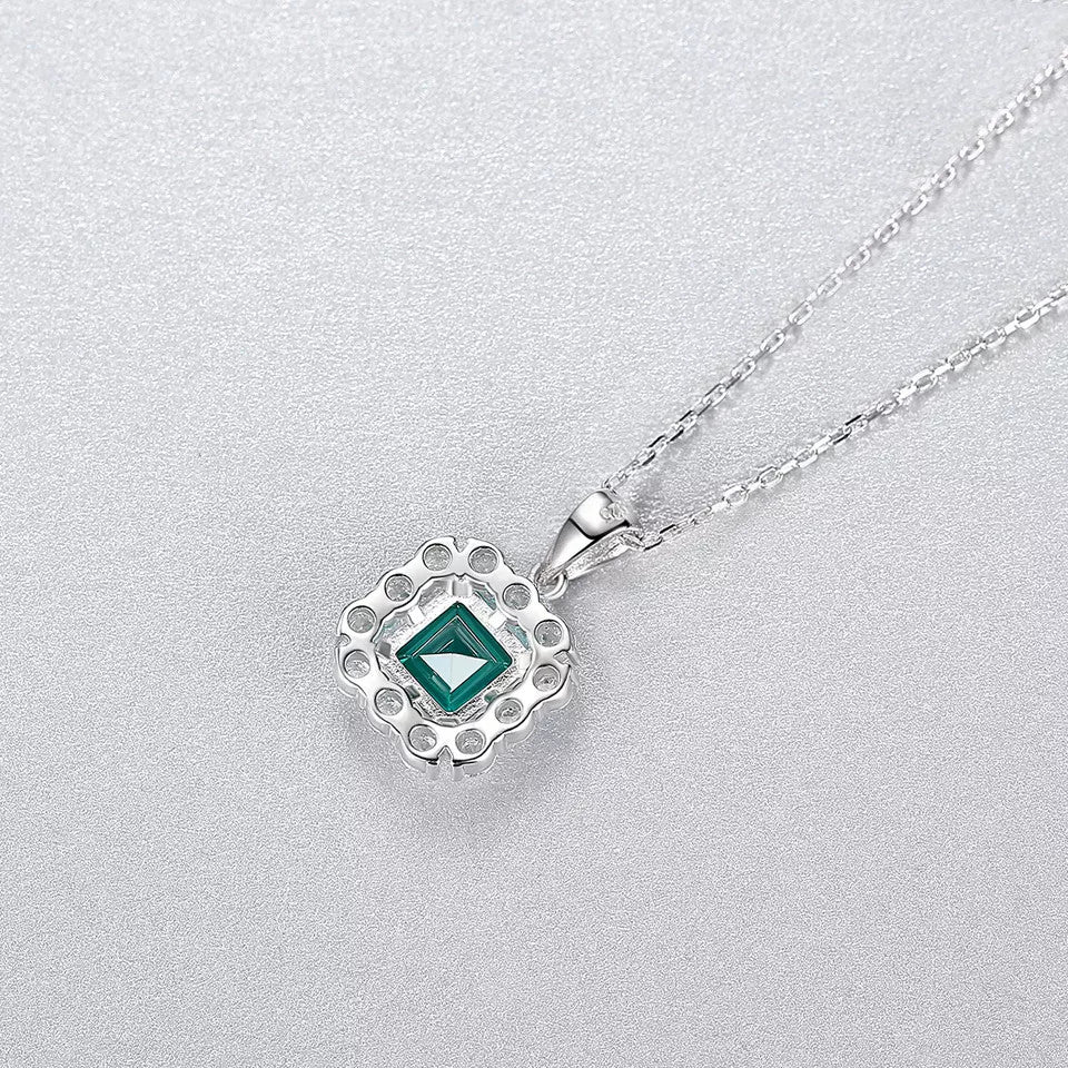 Colier Din Argint 925 Piatra Verde Smarald Zirconiu Patrat 3.9g