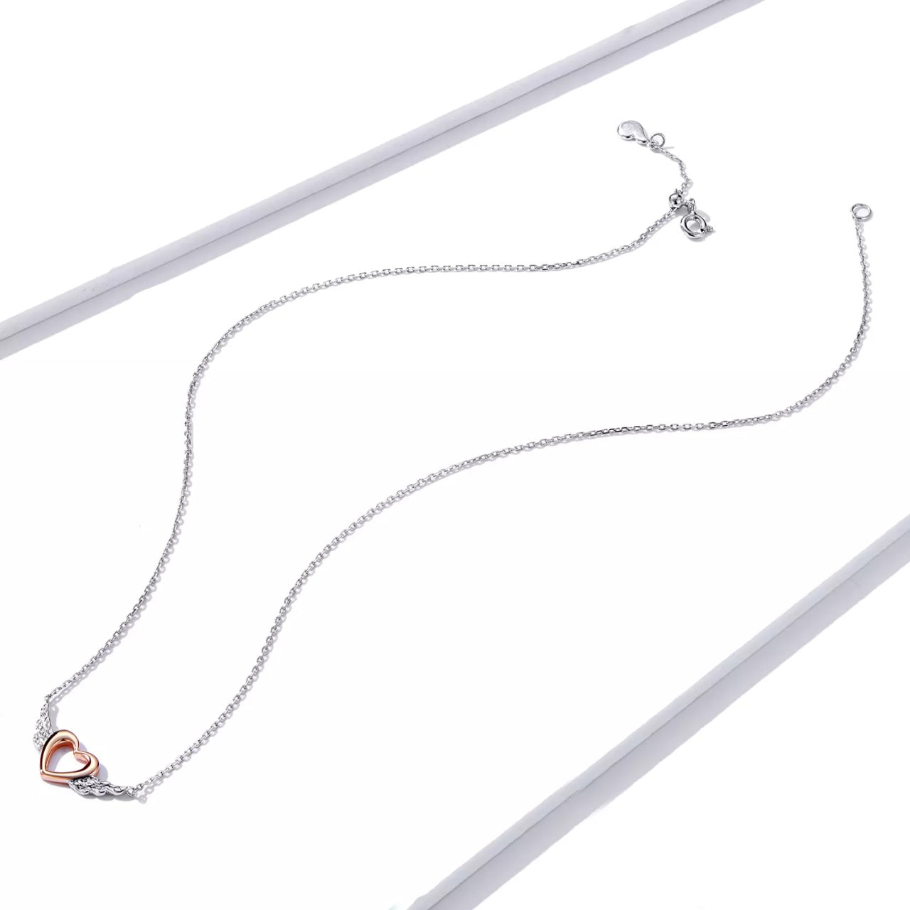Colier din argint Rose Gold Angel Heart, Argint 925, Pentru Femei