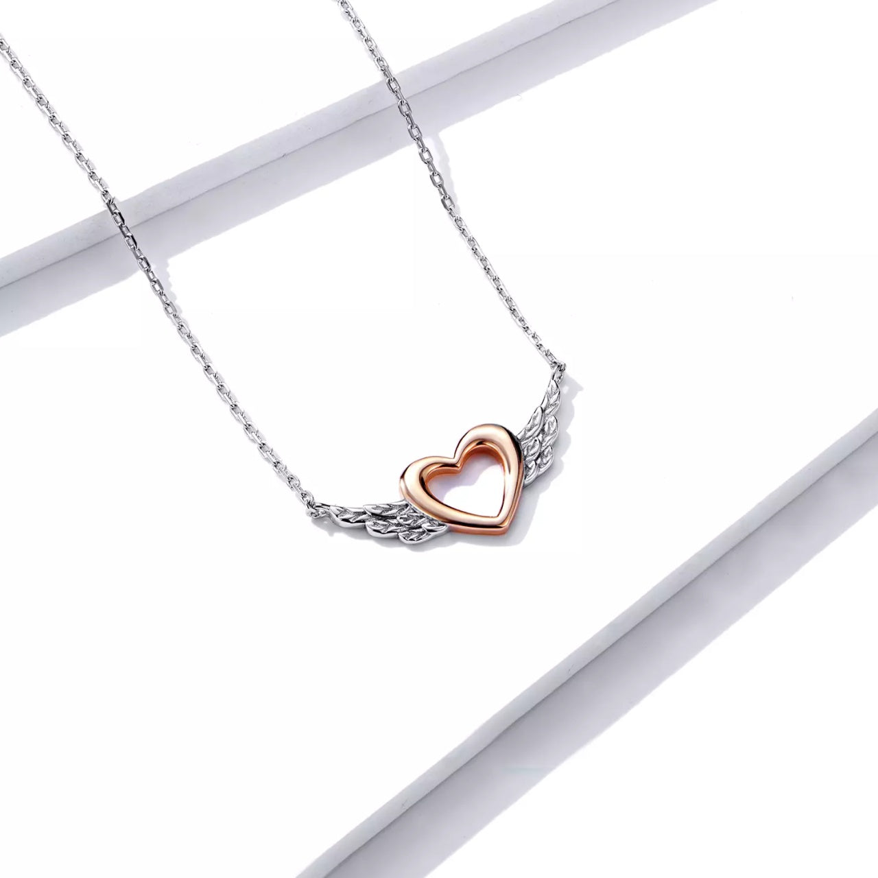 Colier din argint Rose Gold Angel Heart, Argint 925, Pentru Femei