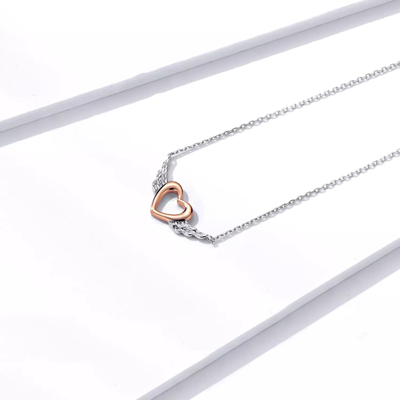 Colier din argint Rose Gold Angel Heart, Argint 925, Pentru Femei