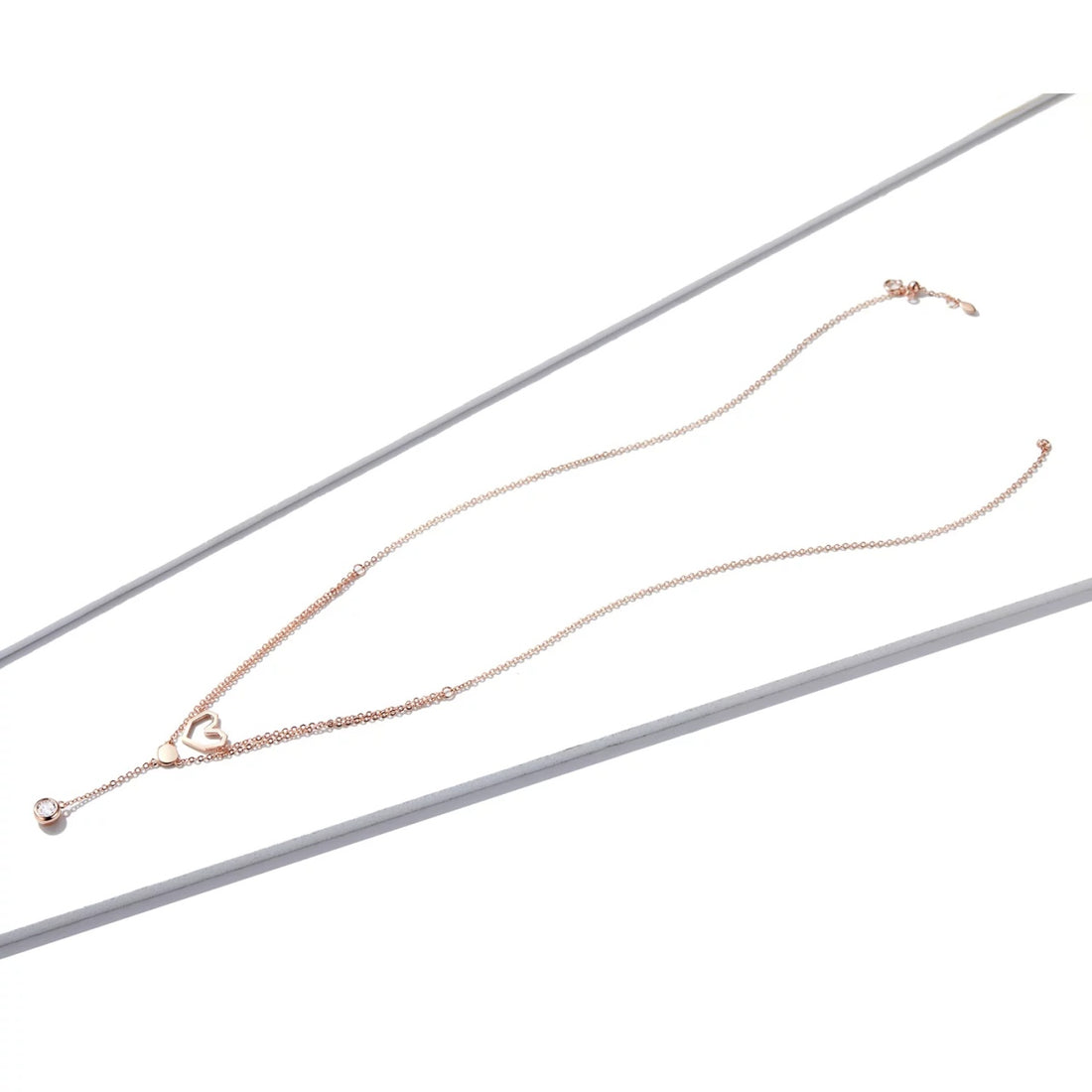 Colier din argint Rose Gold Double Layer Heart Chain, Argint 925, Pentru Femei