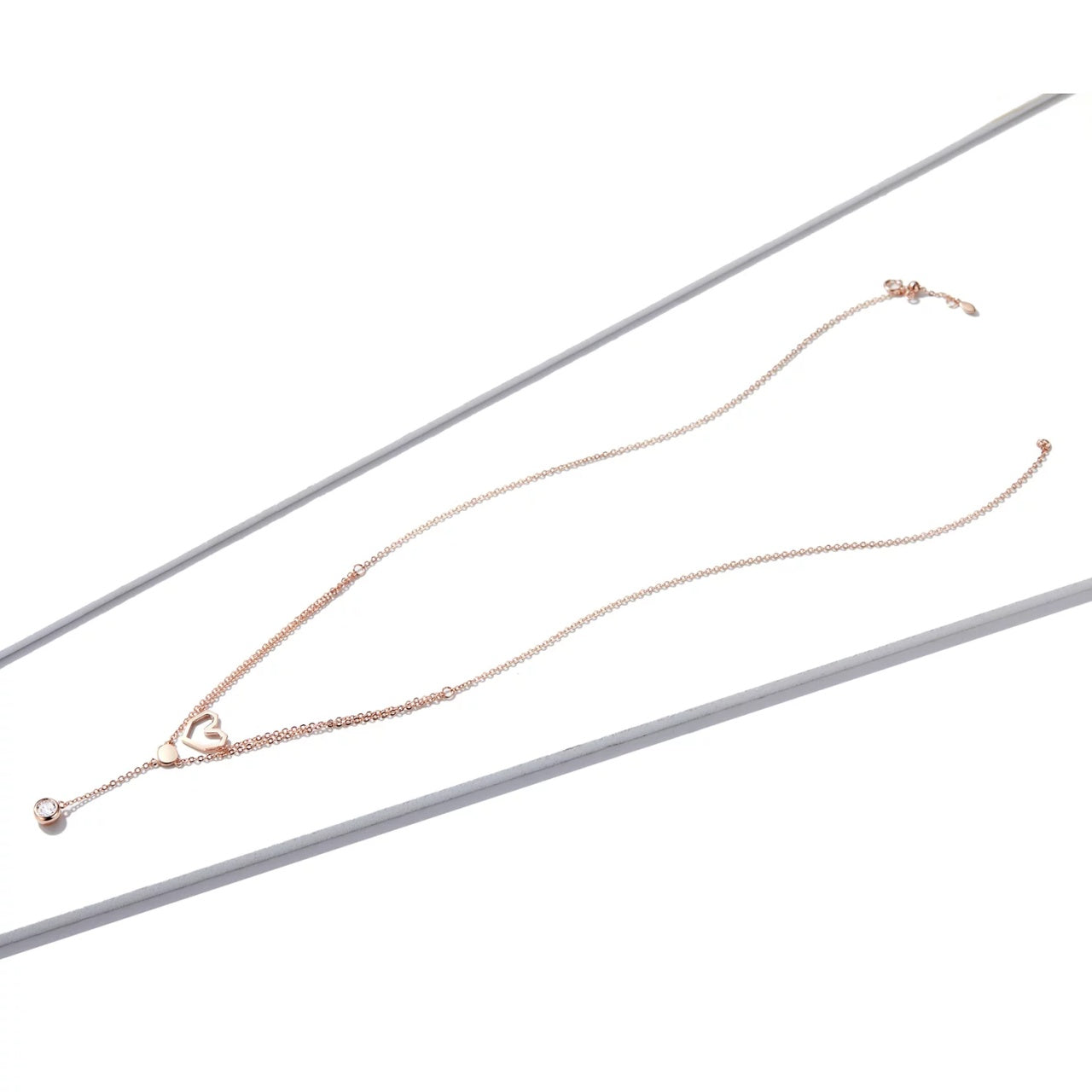 Colier din argint Rose Gold Double Layer Heart Chain, Argint 925, Pentru Femei