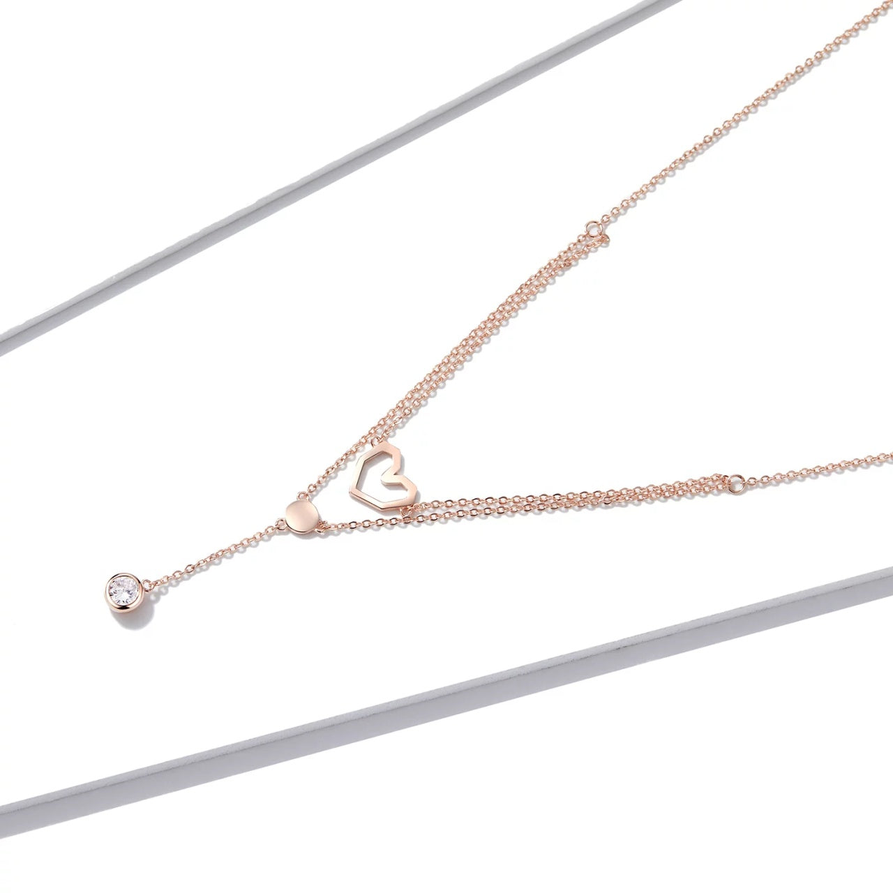 Colier din argint Rose Gold Double Layer Heart Chain, Argint 925, Pentru Femei