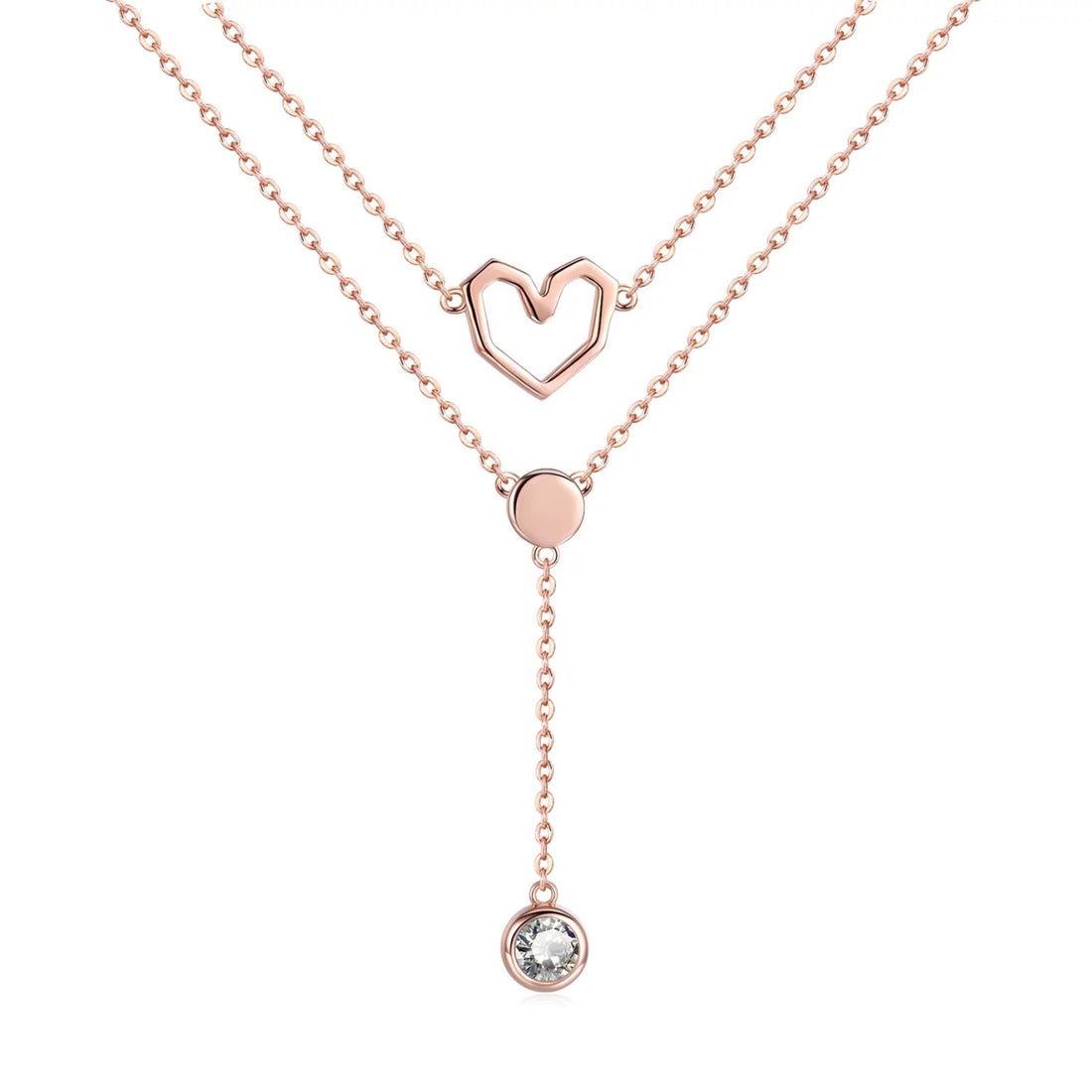 Colier din argint Rose Gold Double Layer Heart Chain, Argint 925, Pentru Femei