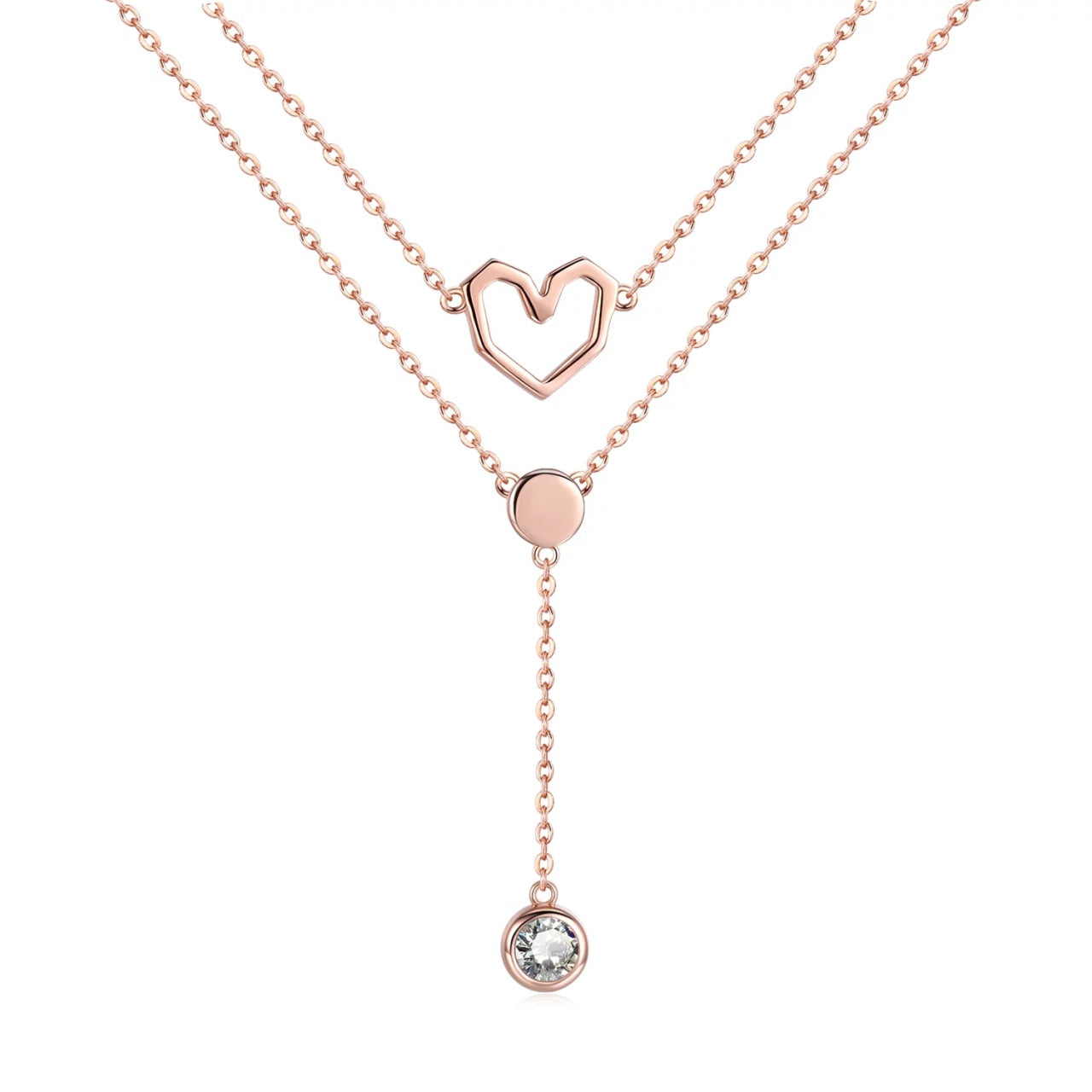 Colier din argint Rose Gold Double Layer Heart Chain, Argint 925, Pentru Femei