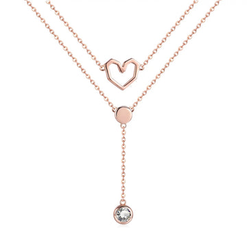 Colier din argint Rose Gold Double Layer Heart Chain, Argint 925, Pentru Femei