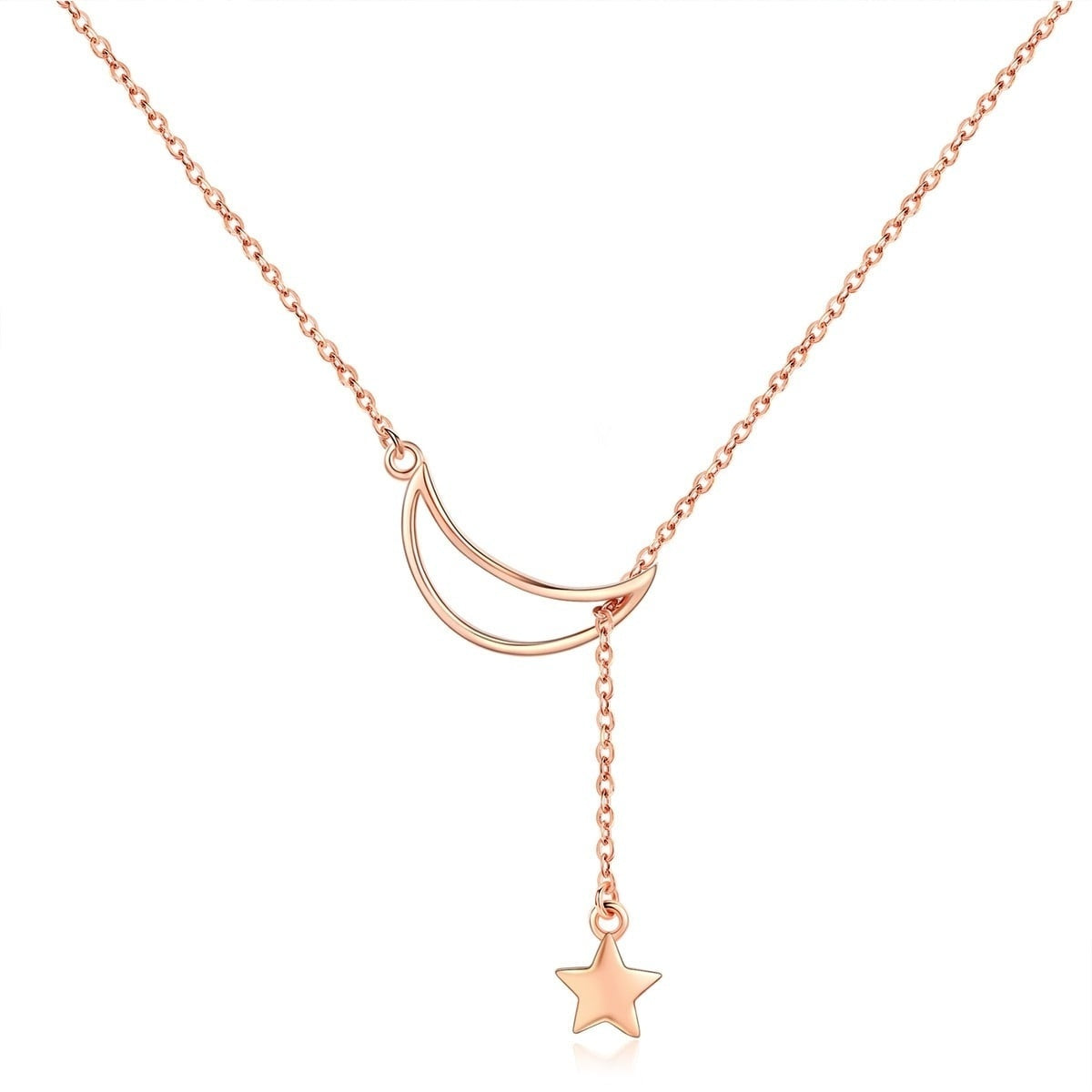 Colier din argint Rose Gold Star & Moon, Argint 925, Pentru Femei