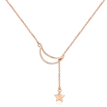 Colier din argint Rose Gold Star & Moon, Argint 925, Pentru Femei