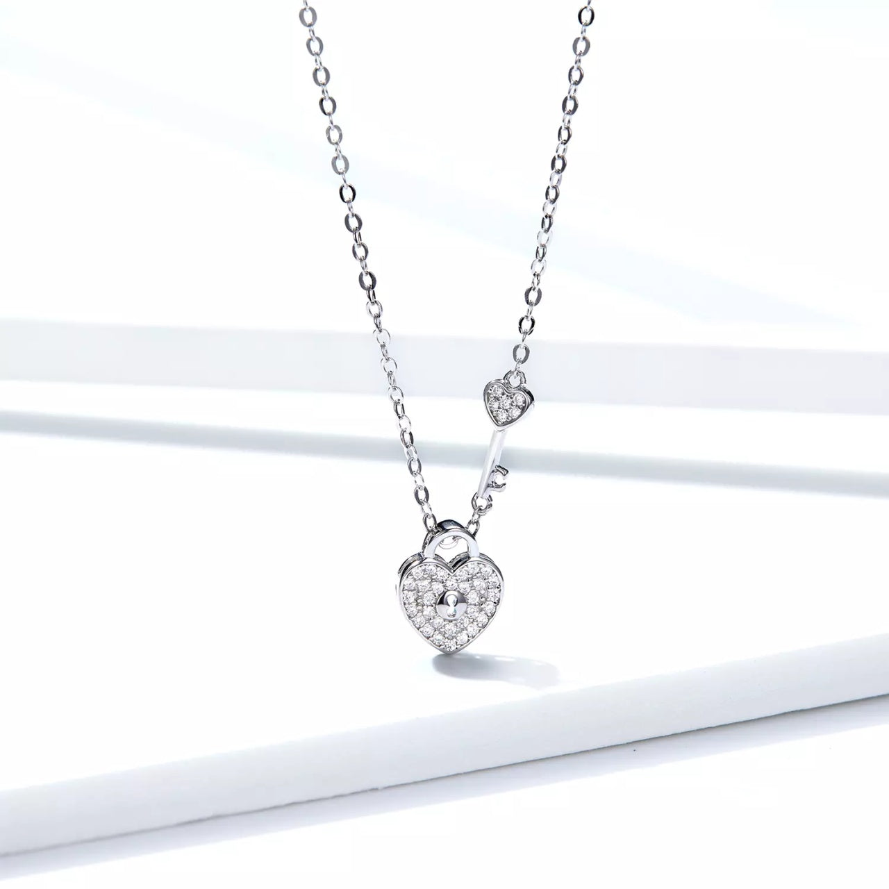 Colier din argint Shiny Heart & Key, Argint 925, Pentru Femei