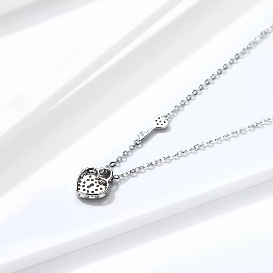 Colier din argint Shiny Heart & Key, Argint 925, Pentru Femei