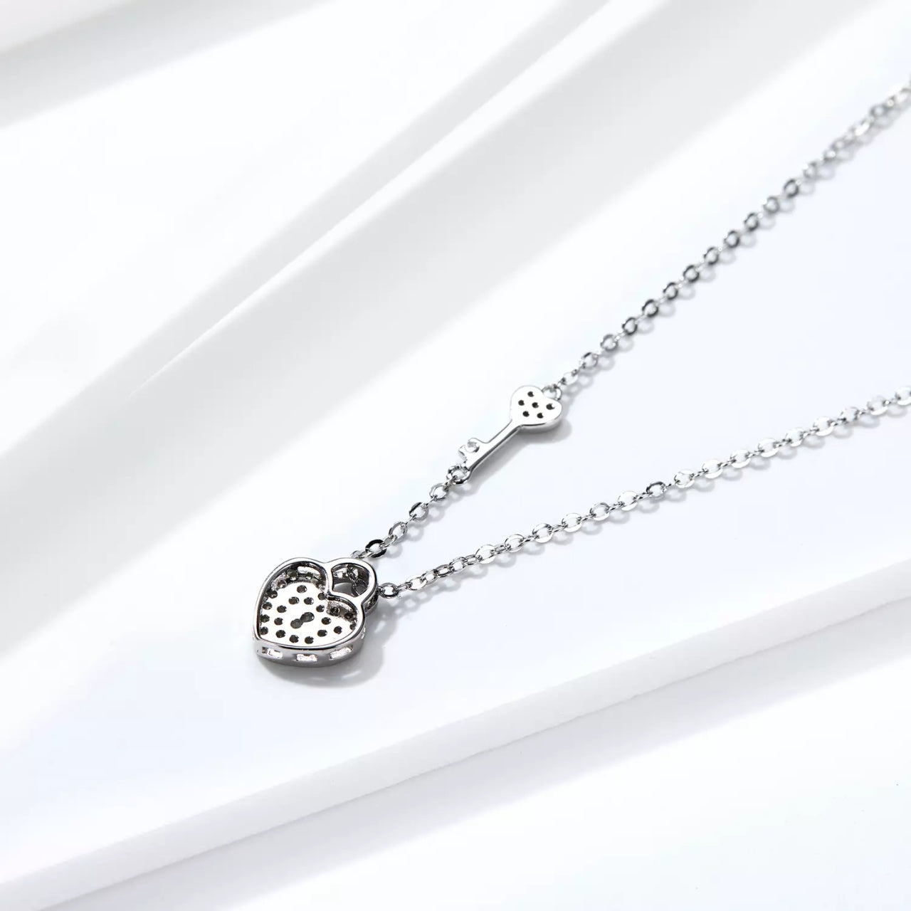 Colier din argint Shiny Heart & Key, Argint 925, Pentru Femei