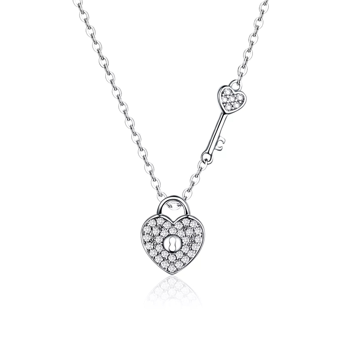 Colier din argint Shiny Heart & Key, Argint 925, Pentru Femei