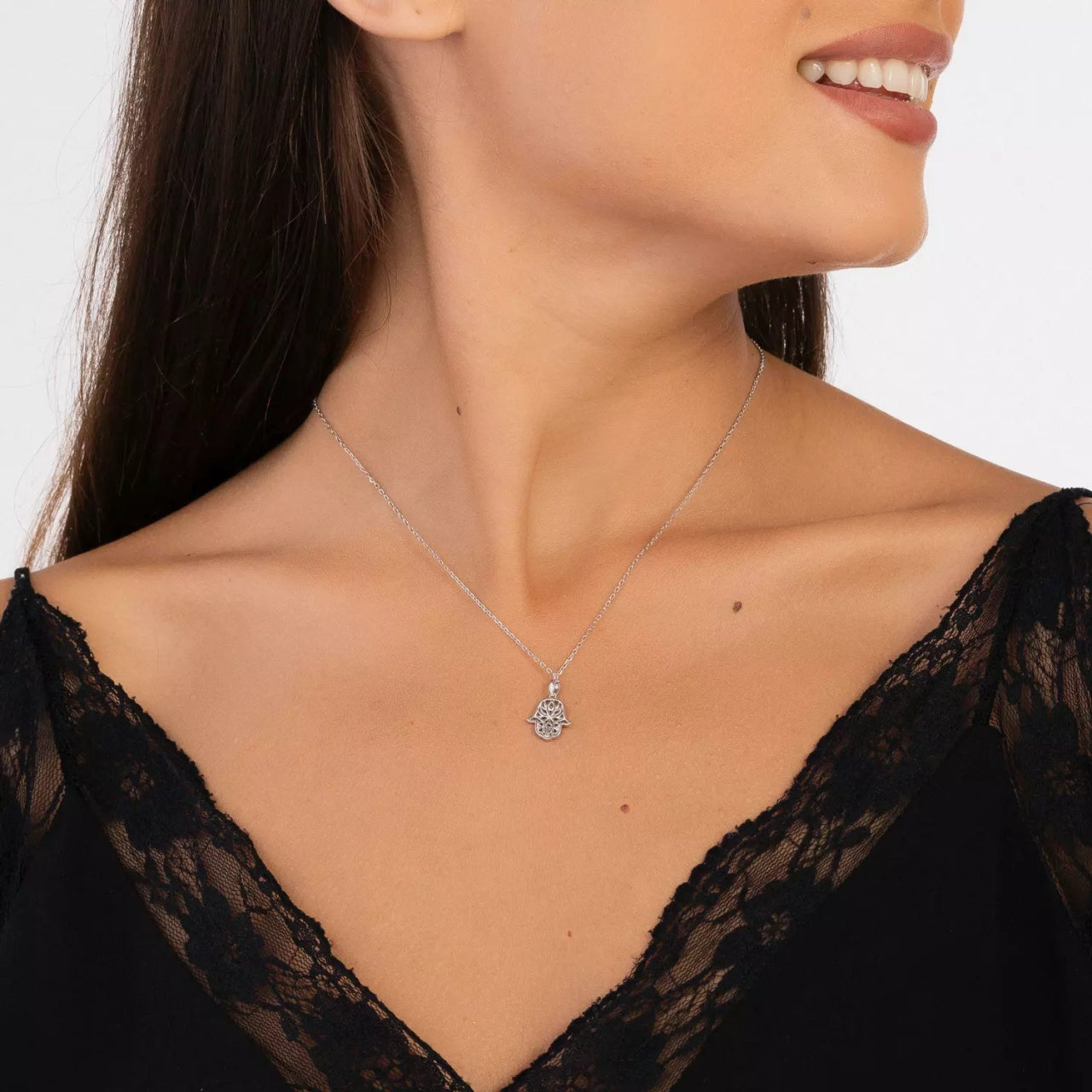 Colier din argint Simple Hamsa Hand, Argint 925, Pentru Femei 1.85g