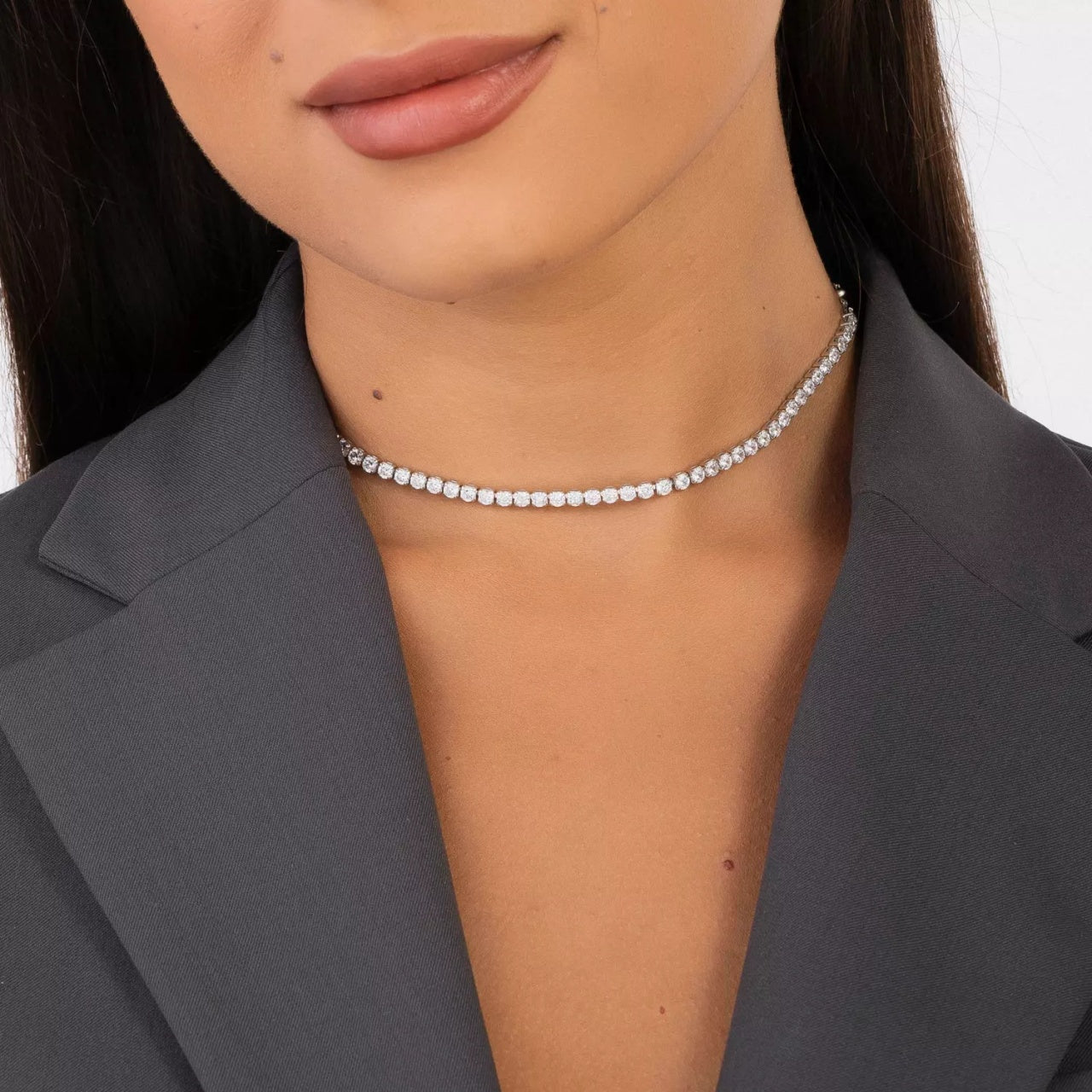 Colier din argint Sparkling Choker Tennis, Argint 925, Pentru Femei