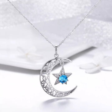 Colier din argint Sparkling Monn and Star, Argint 925, Pentru Femei