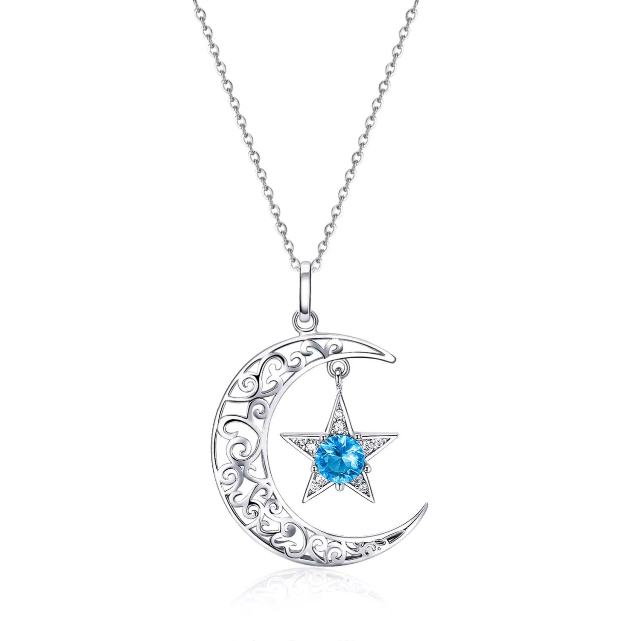 Colier din argint Sparkling Monn and Star, Argint 925, Pentru Femei