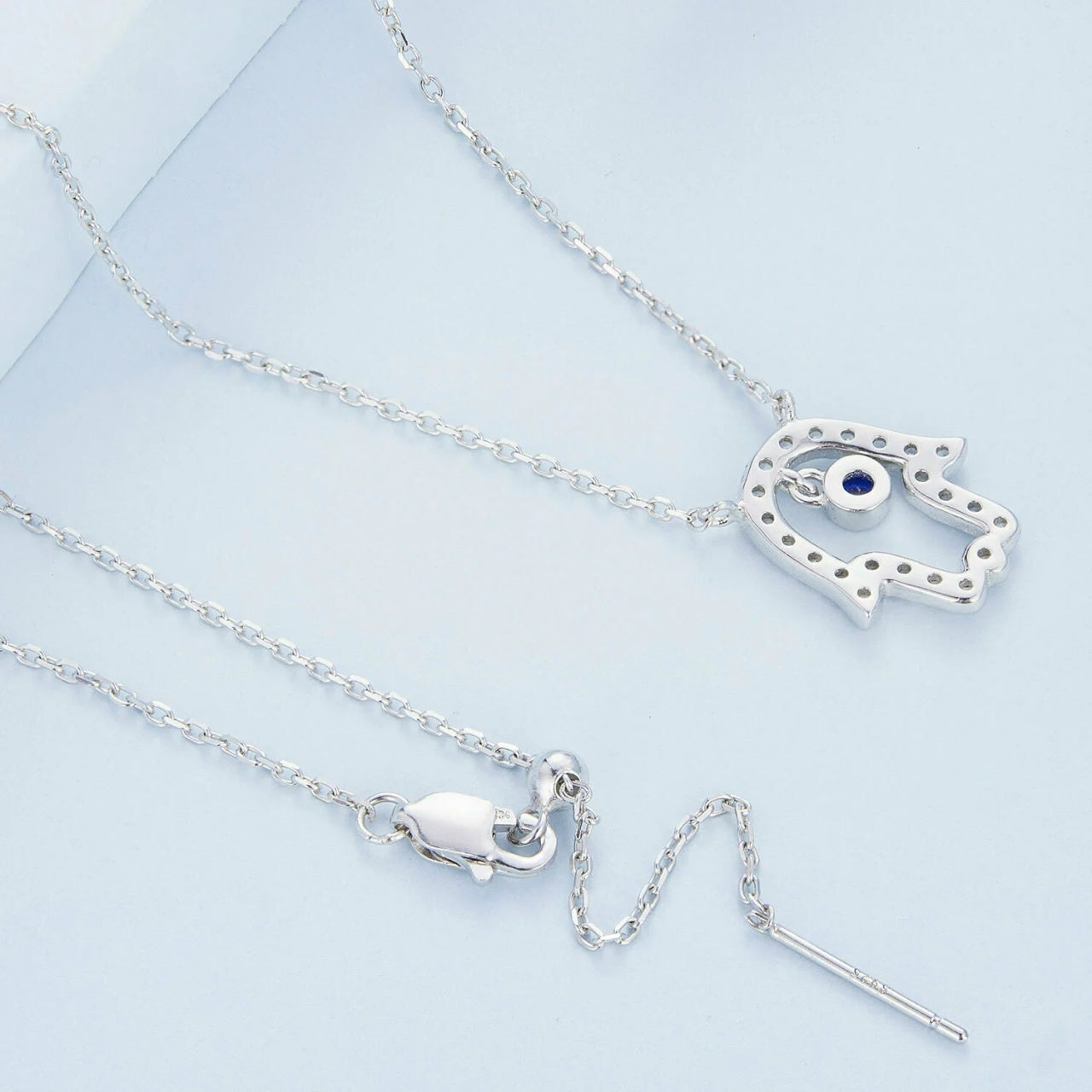 Colier reglabil din argint Blue Crystal Hamsa, Argint 925, Pentru Femei