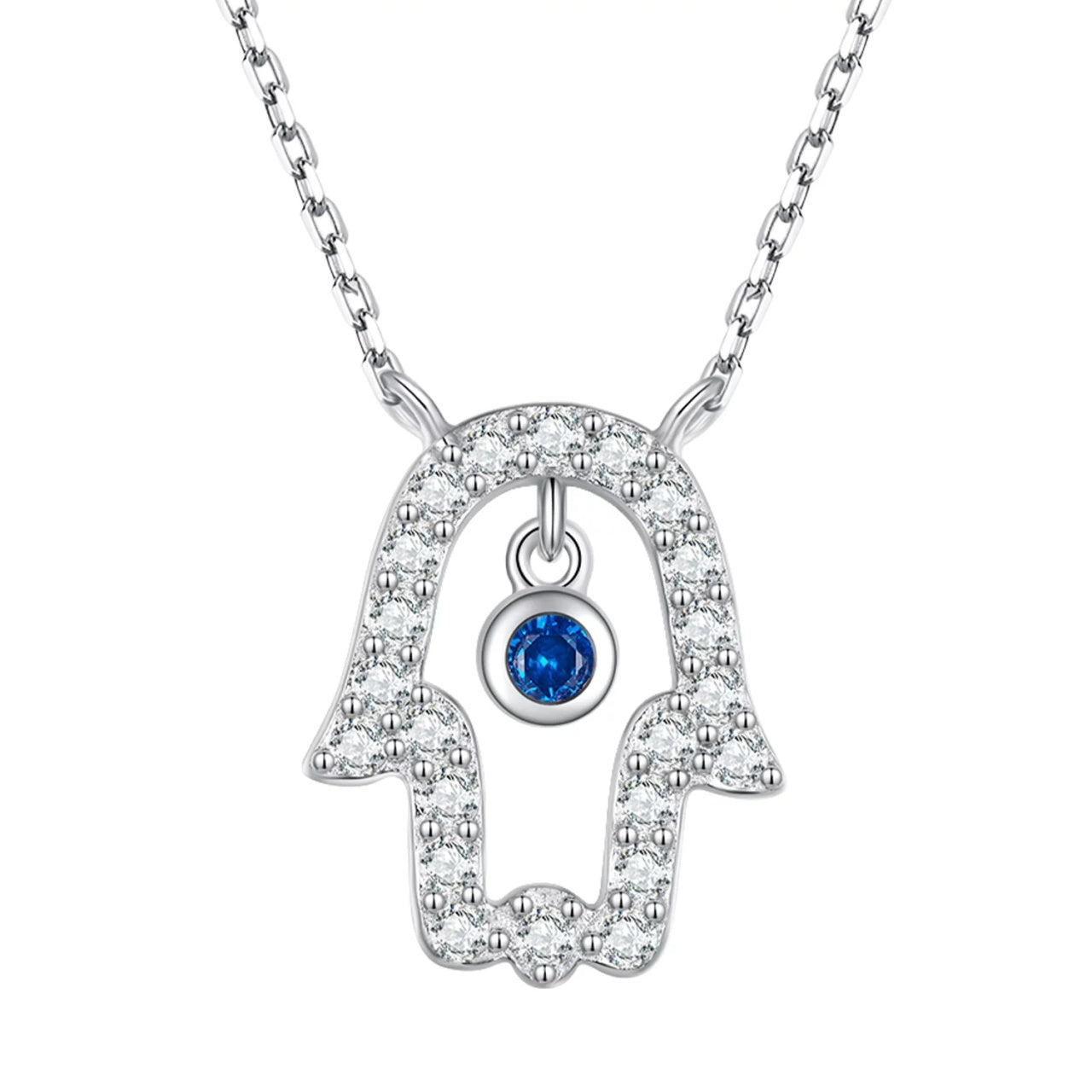 Colier reglabil din argint Blue Crystal Hamsa, Argint 925, Pentru Femei