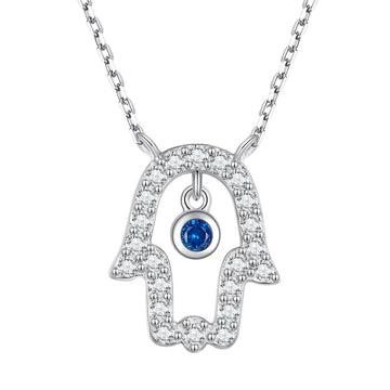 Colier reglabil din argint Blue Crystal Hamsa, Argint 925, Pentru Femei