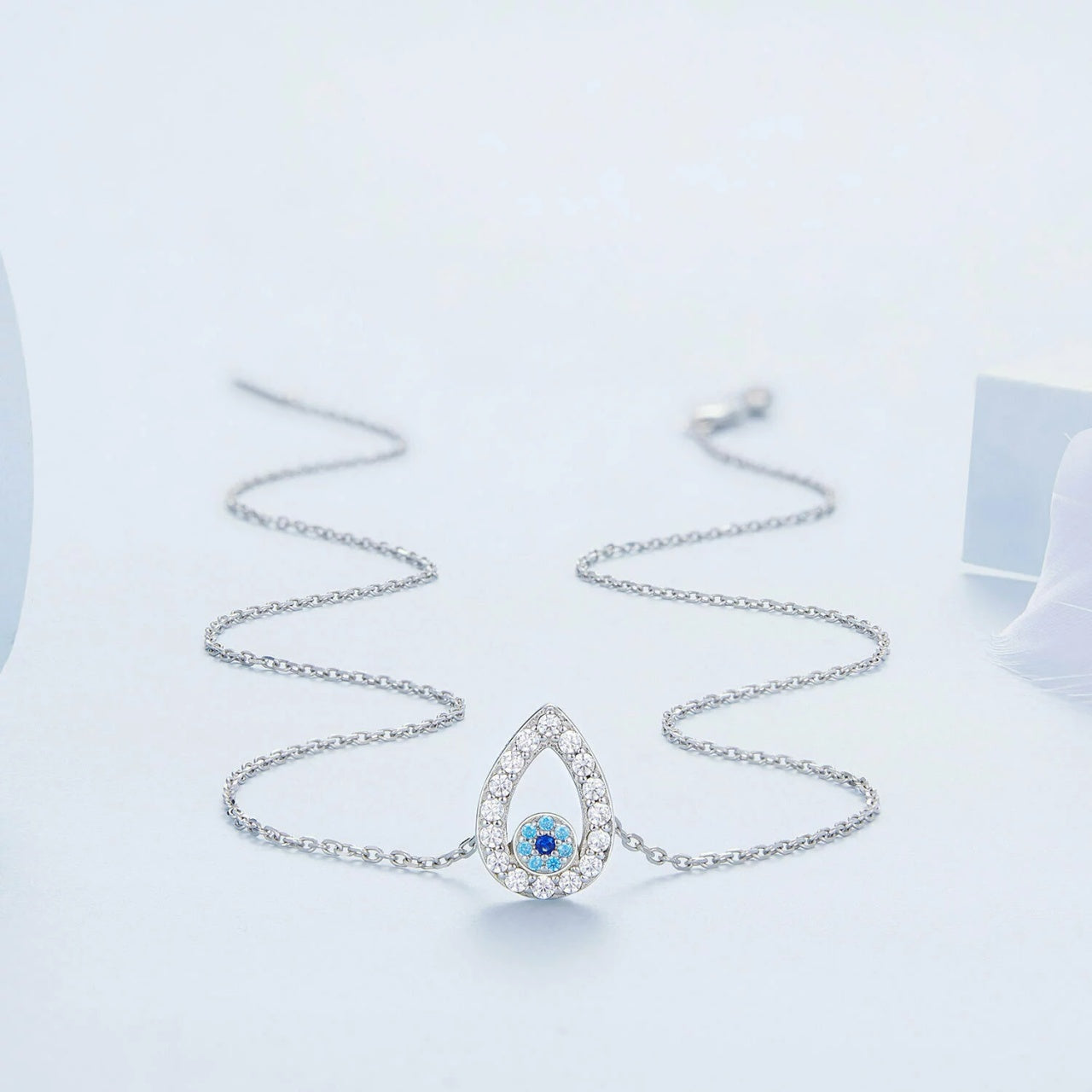 Colier reglabil din argint Tear Drop Eye, Argint 925, Pentru Femei 2.14g