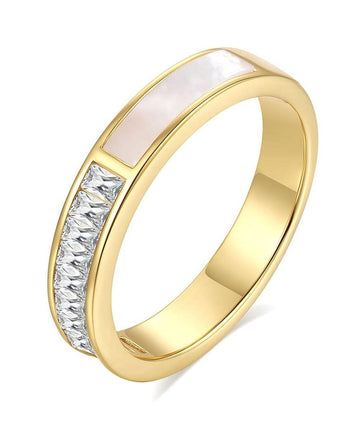 Inel Argint 925 Aurit, Cu Insertie Sidef(perla) Si Cristale Zirconiu, Model Elegant Si Modern, Ideal Pentru Ocazii Speciale