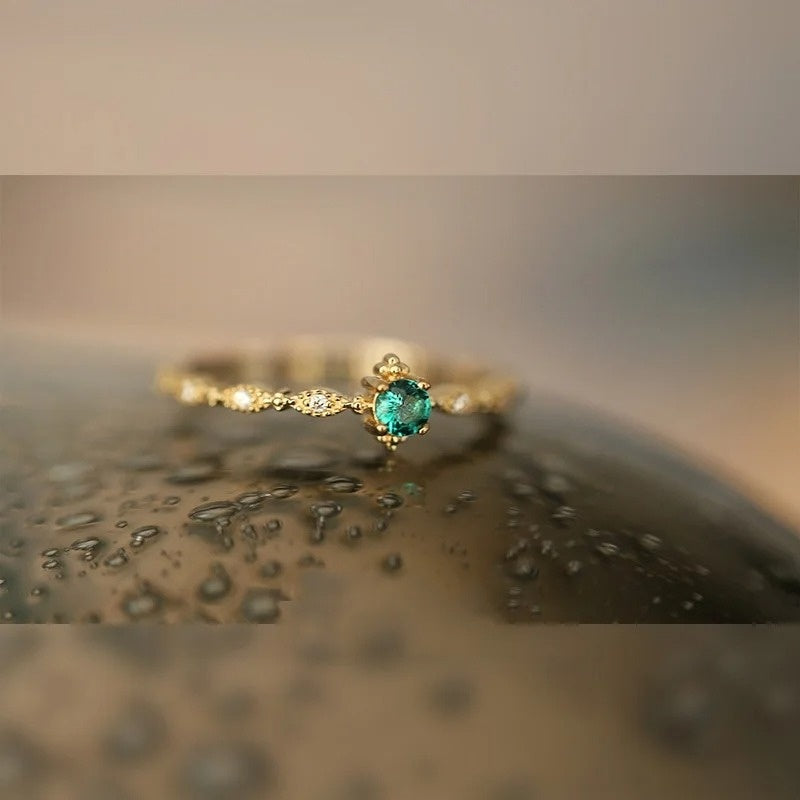 Inel Argint 925 Aurit, Piatră Precioasă Verde – Design Clasic și Rafinat
