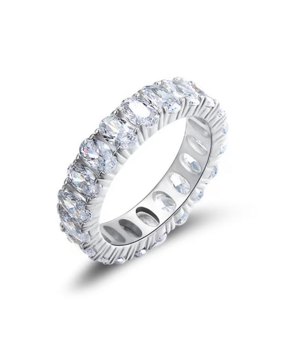 Inel Argint 925 Incrustat manual cu cristale albe ovale din zirconiu stralucitor, elegant, versatill, tennis 4.3g
