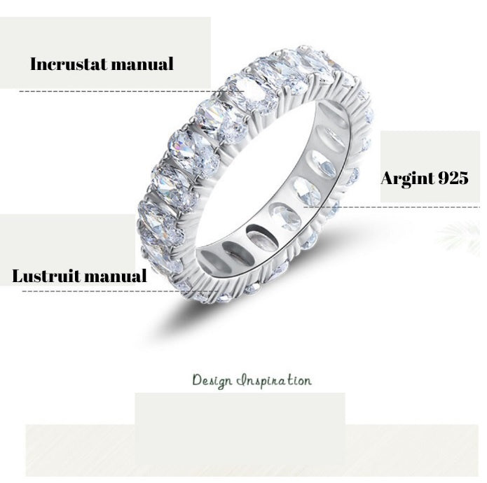 Inel Argint 925 Incrustat manual cu cristale albe ovale din zirconiu stralucitor, elegant, versatill, tennis 4.3g