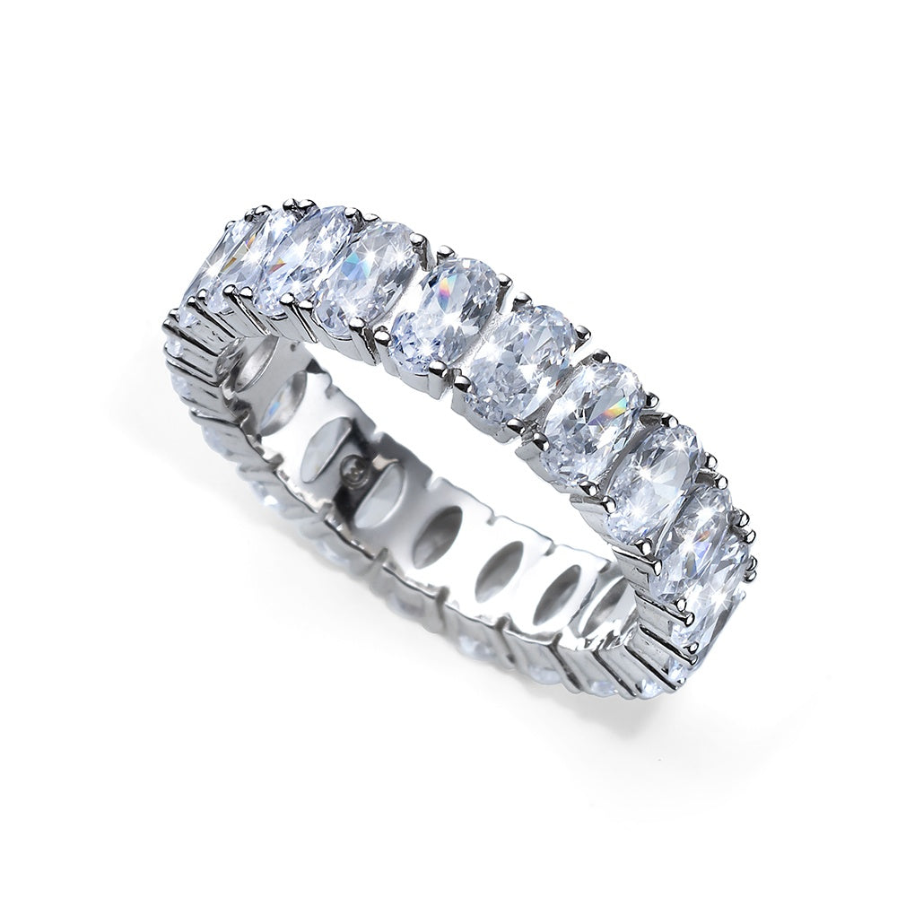 Inel Argint 925 Incrustat manual cu cristale albe ovale din zirconiu stralucitor, elegant, versatill, tennis 4.3g