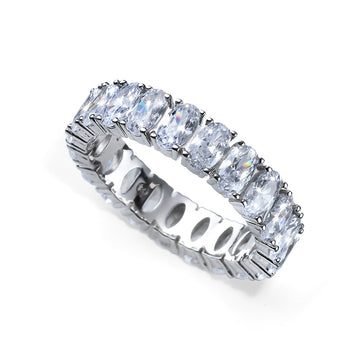 Inel Argint 925 Incrustat manual cu cristale albe ovale din zirconiu stralucitor, elegant, versatill, tennis 4.3g