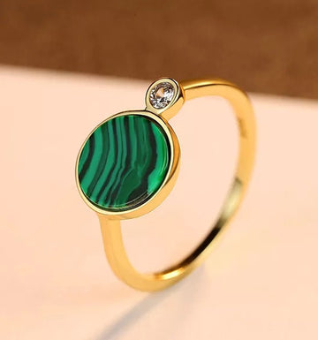 Inel Argint 925 Model Malachite Stone Unique Placat Aur 1.6g