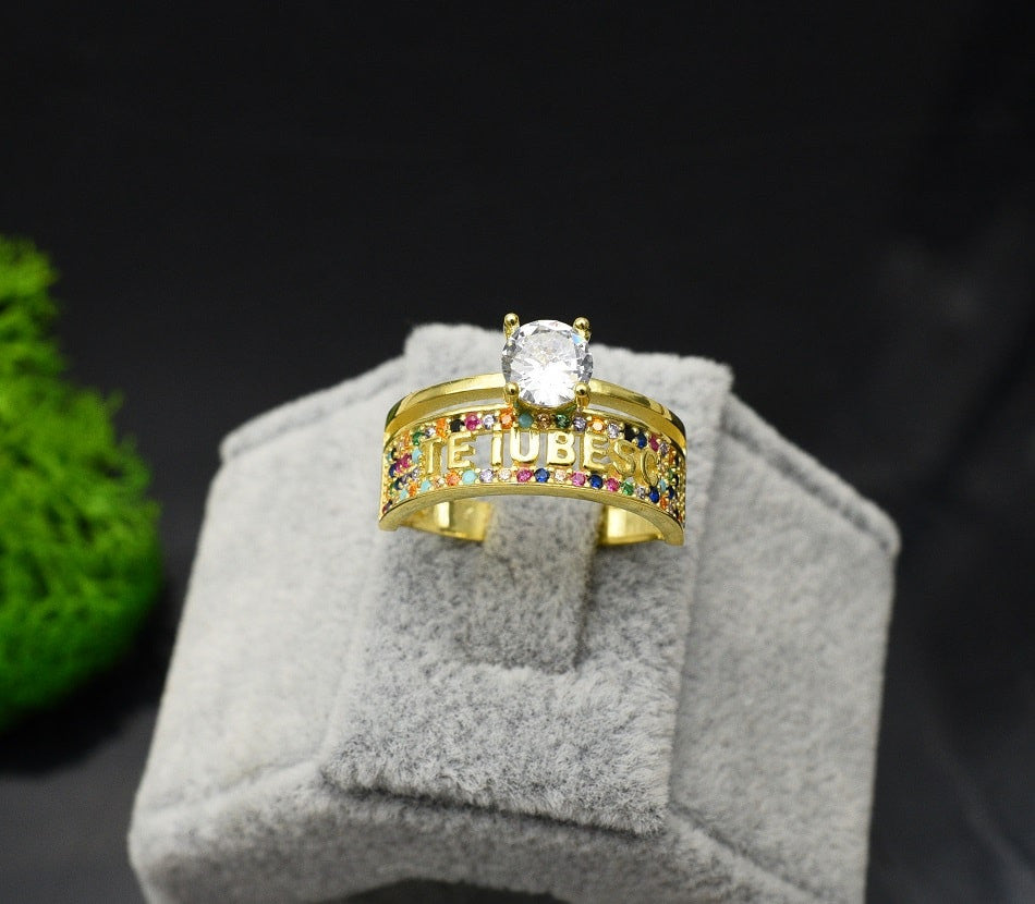 Inel Argint 925 Model Verigheta Te Iubesc Placat Aur Multicolor 4g