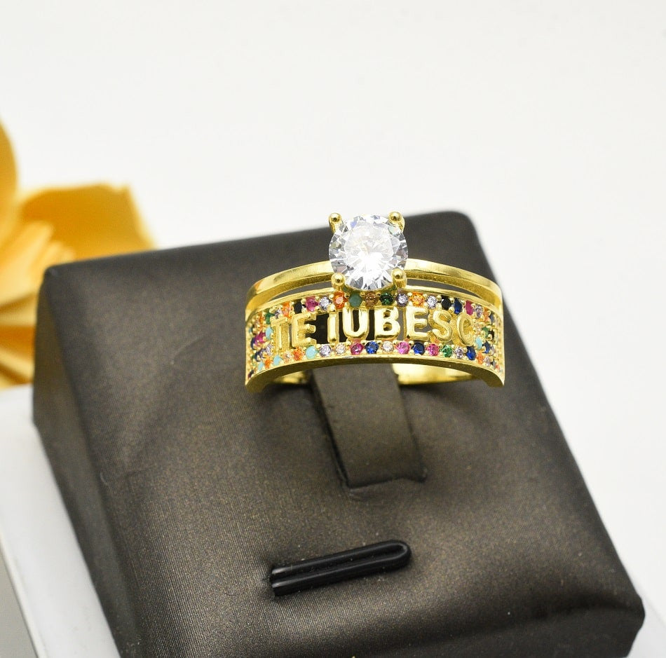 Inel Argint 925 Model Verigheta Te Iubesc Placat Aur Multicolor 4g
