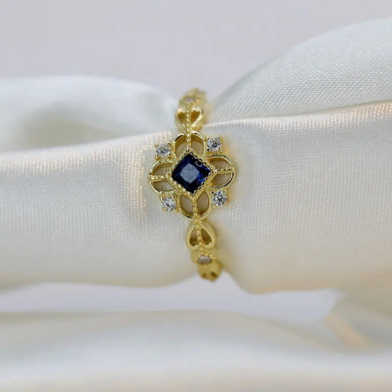 Inel Argint 925 cu Zirconiu Lady Modern ALBASTRU - Blue SAPPHIRE placat cu aur 1.2g
