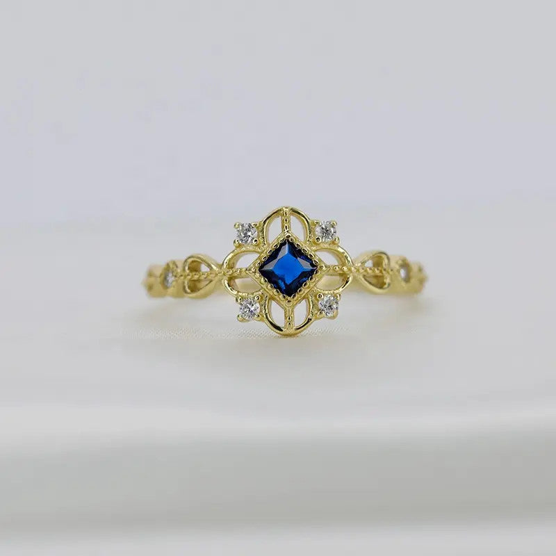 Inel Argint 925 cu Zirconiu Lady Modern ALBASTRU - Blue SAPPHIRE placat cu aur 1.2g