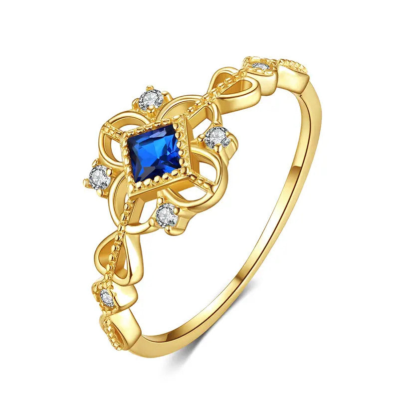 Inel Argint 925 cu Zirconiu Lady Modern ALBASTRU - Blue SAPPHIRE placat cu aur 1.2g